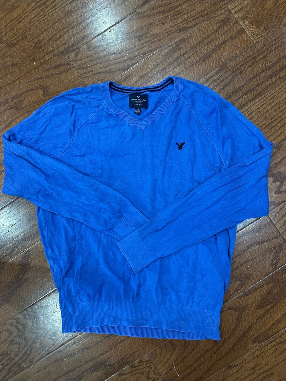 American Eagle Outfitters Men's Bright Blue V-Neck Sweater